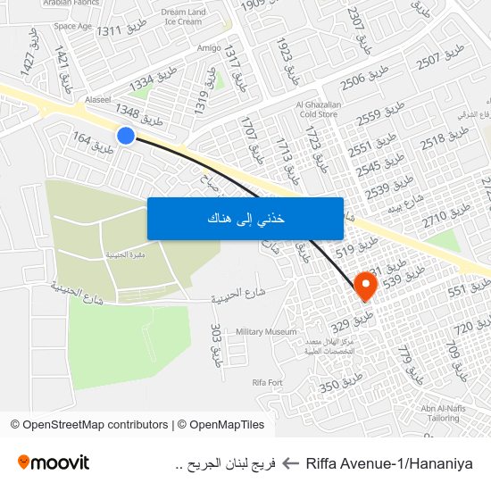 Riffa Avenue-1/Hananiya to فريج لبنان الجريح .. map