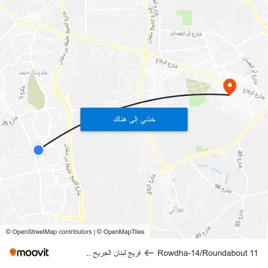 Rowdha-14/Roundabout 11 to فريج لبنان الجريح .. map