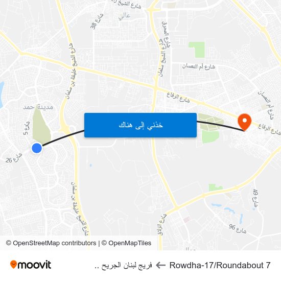 Rowdha-17/Roundabout 7 to فريج لبنان الجريح .. map