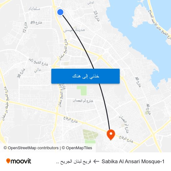 Sabika Al Ansari Mosque-1 to فريج لبنان الجريح .. map