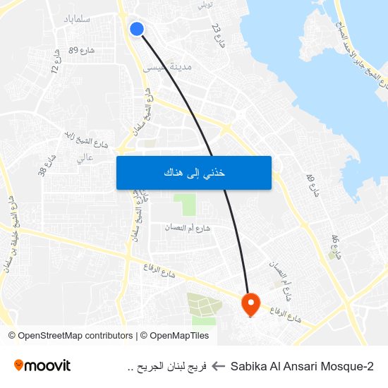 Sabika Al Ansari Mosque-2 to فريج لبنان الجريح .. map