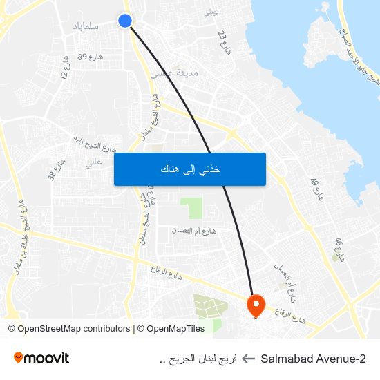 Salmabad Avenue-2 to فريج لبنان الجريح .. map