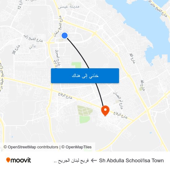 Sh Abdulla School/Isa Town to فريج لبنان الجريح .. map