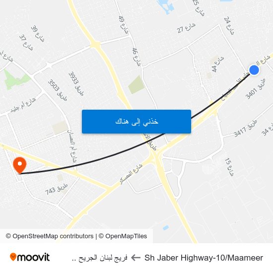 Sh Jaber Highway-10/Maameer to فريج لبنان الجريح .. map