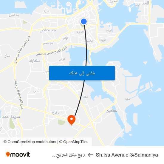 Sh.Isa Avenue-3/Salmaniya to فريج لبنان الجريح .. map