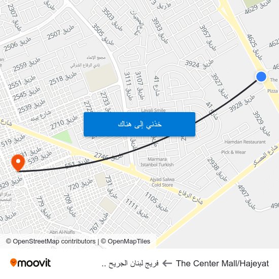 The Center Mall/Hajeyat to فريج لبنان الجريح .. map