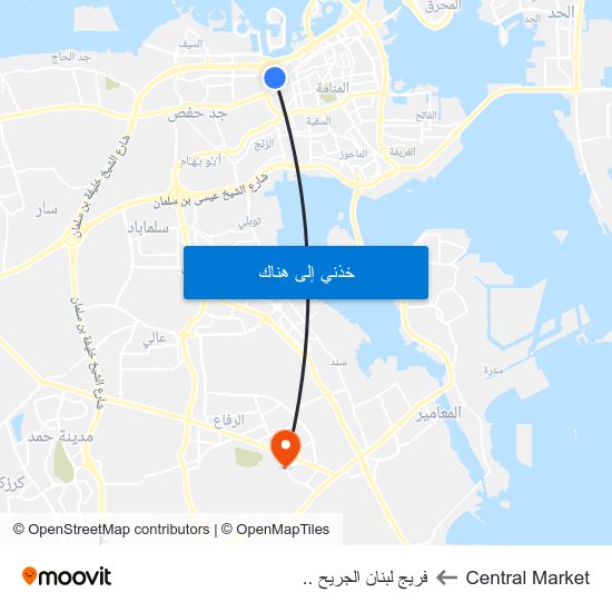 Central Market to فريج لبنان الجريح .. map
