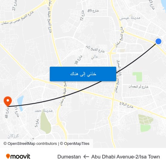 Abu Dhabi Avenue-2/Isa Town to Dumestan map