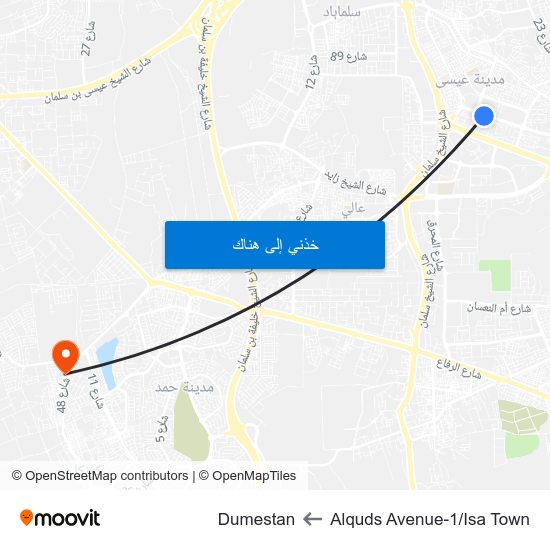 Alquds Avenue-1/Isa Town to Dumestan map