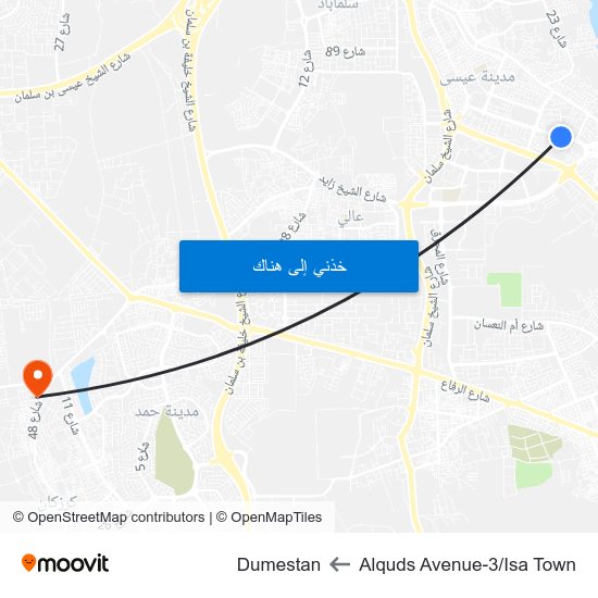 Alquds Avenue-3/Isa Town to Dumestan map