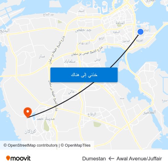 Awal Avenue/Juffair to Dumestan map