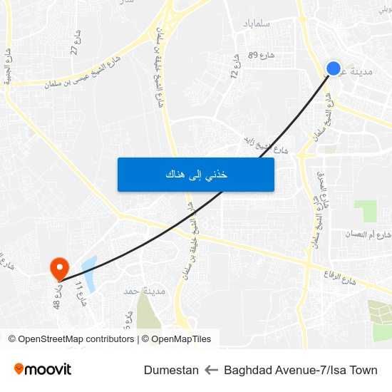 Baghdad Avenue-7/Isa Town to Dumestan map