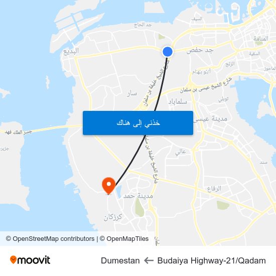 Budaiya Highway-21/Qadam to Dumestan map