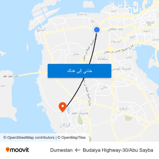 Budaiya Highway-30/Abu Sayba to Dumestan map