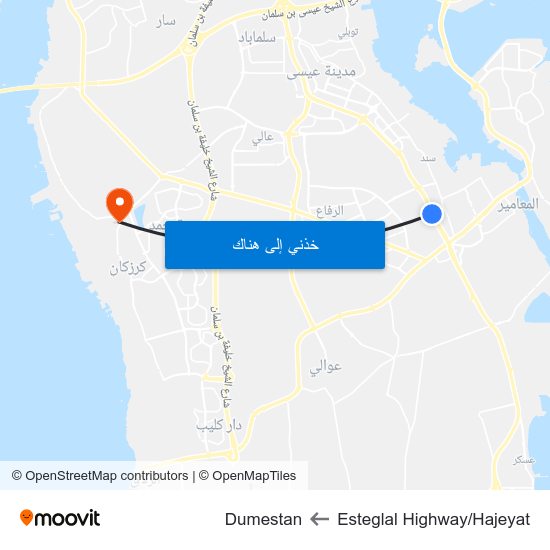 Esteglal Highway/Hajeyat to Dumestan map