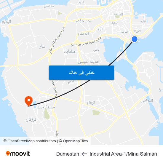 Industrial Area-1/Mina Salman to Dumestan map