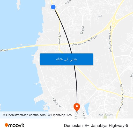 Janabiya Highway-5 to Dumestan map