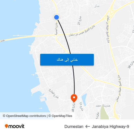 Janabiya Highway-9 to Dumestan map