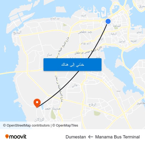 Manama Bus Terminal to Dumestan map