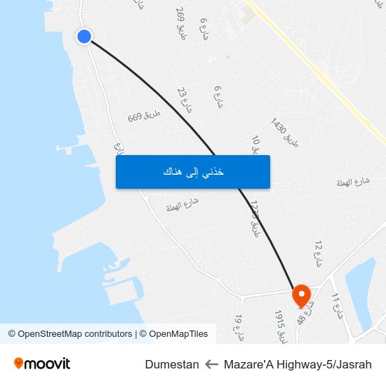Mazare'A Highway-5/Jasrah to Dumestan map