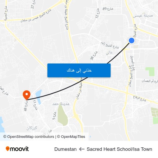 Sacred Heart School/Isa Town to Dumestan map