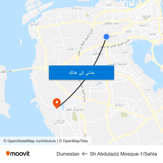 Sh Abdulaziz Mosque-1/Sehla to Dumestan map