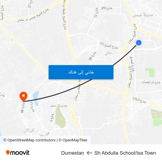 Sh Abdulla School/Isa Town to Dumestan map