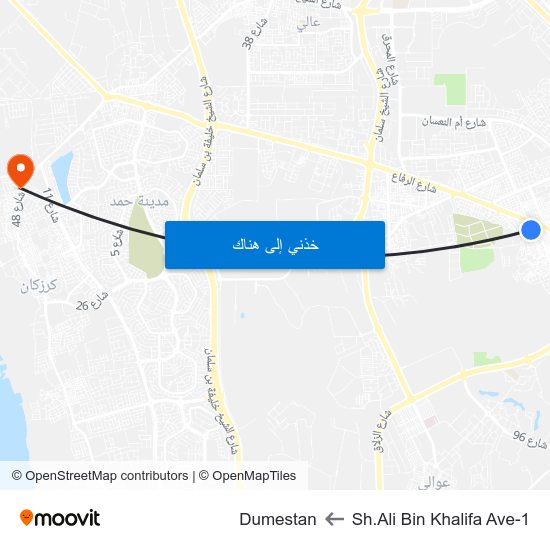 Sh.Ali Bin Khalifa Ave-1 to Dumestan map