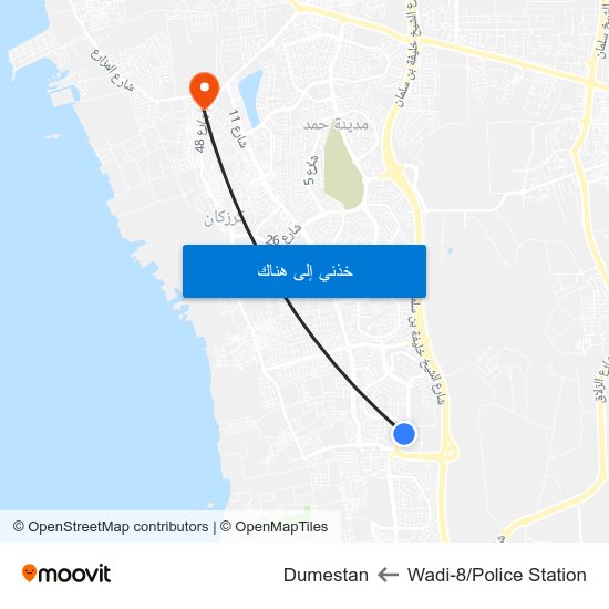 Wadi-8/Police Station to Dumestan map