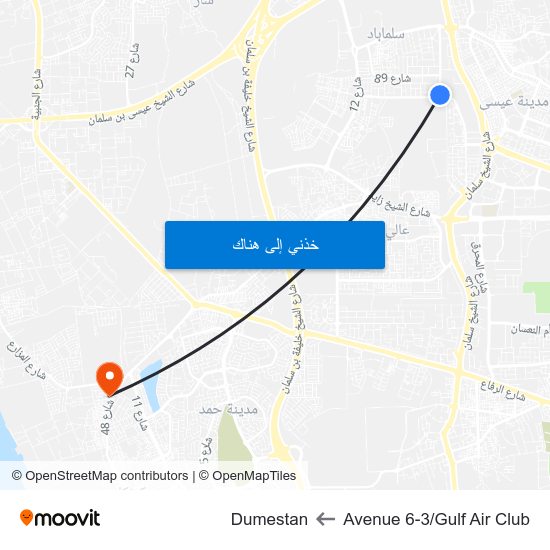 Avenue 6-3/Gulf Air Club to Dumestan map