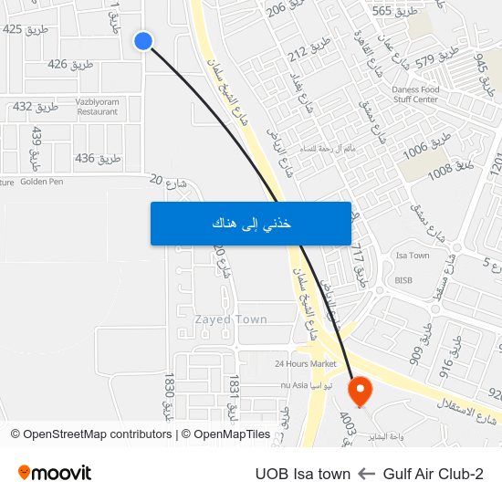 Gulf Air Club-2 to UOB Isa town map