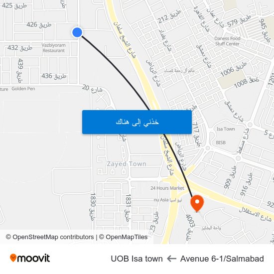 Avenue 6-1/Salmabad to UOB Isa town map