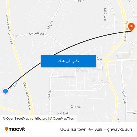 Aali Highway-3/Buri to UOB Isa town map