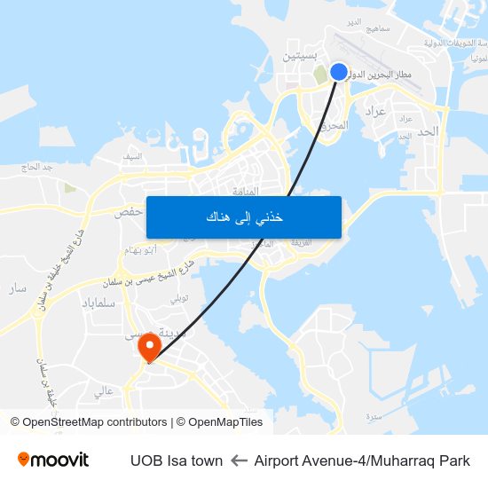 Airport Avenue-4/Muharraq Park to UOB Isa town map