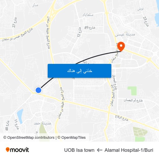 Alamal Hospital-1/Buri to UOB Isa town map
