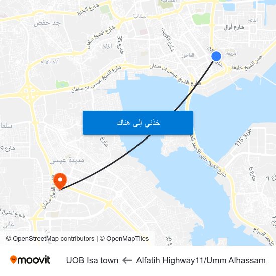 Alfatih Highway11/Umm Alhassam to UOB Isa town map
