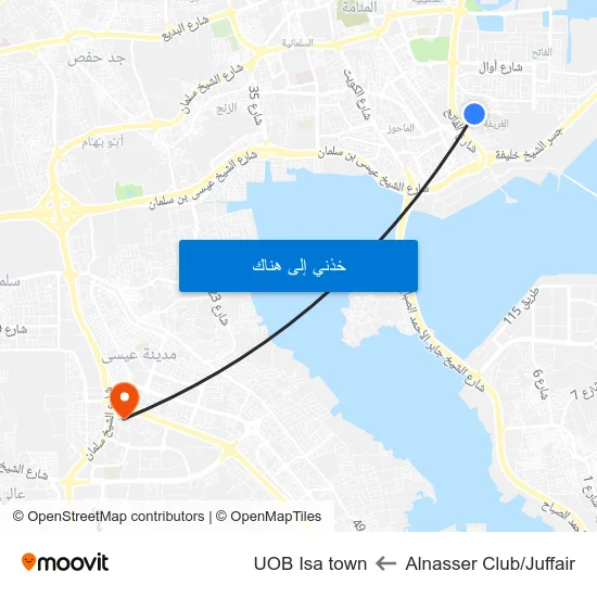 Alnasser Club/Juffair to UOB Isa town map