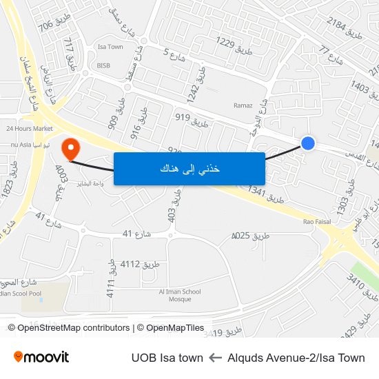 Alquds Avenue-2/Isa Town to UOB Isa town map