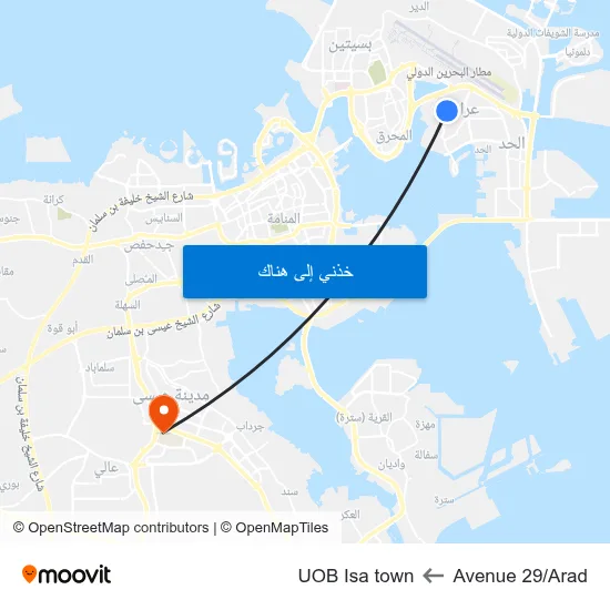 Avenue 29/Arad to UOB Isa town map