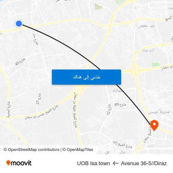 Avenue 36-5//Diraz to UOB Isa town map