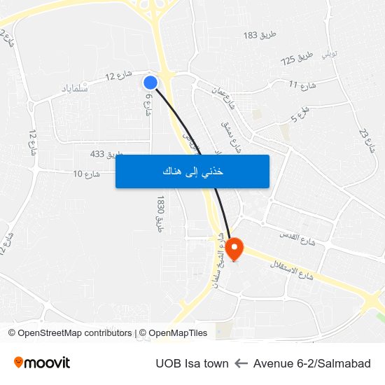 Avenue 6-2/Salmabad to UOB Isa town map
