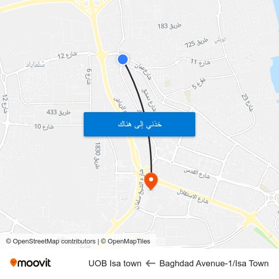 Baghdad Avenue-1/Isa Town to UOB Isa town map