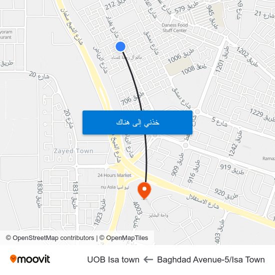 Baghdad Avenue-5/Isa Town to UOB Isa town map