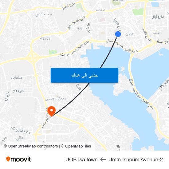 Umm Ishoum Avenue-2 to UOB Isa town map