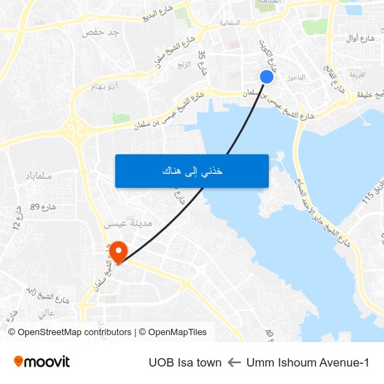 Umm Ishoum Avenue-1 to UOB Isa town map