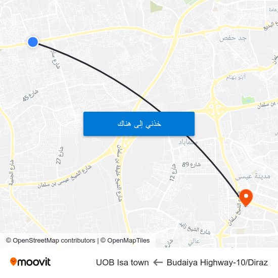 Budaiya Highway-10/Diraz to UOB Isa town map