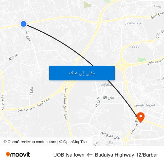 Budaiya Highway-12/Barbar to UOB Isa town map