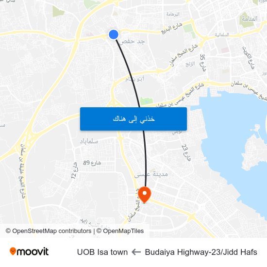 Budaiya Highway-23/Jidd Hafs to UOB Isa town map
