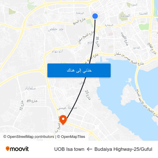 Budaiya Highway-25/Guful to UOB Isa town map