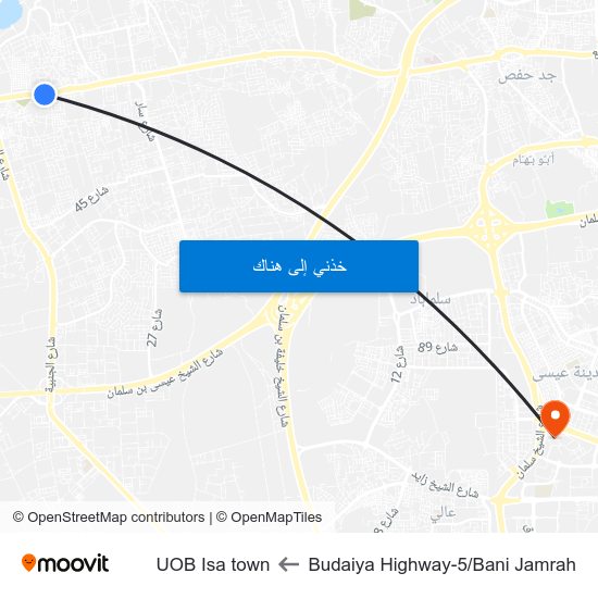 Budaiya Highway-5/Bani Jamrah to UOB Isa town map